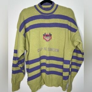 Vintage Simons embroidered Varsity Stripe Wool Sweater